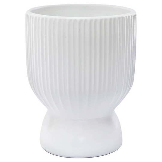 White Ribbed Ceramic Vase