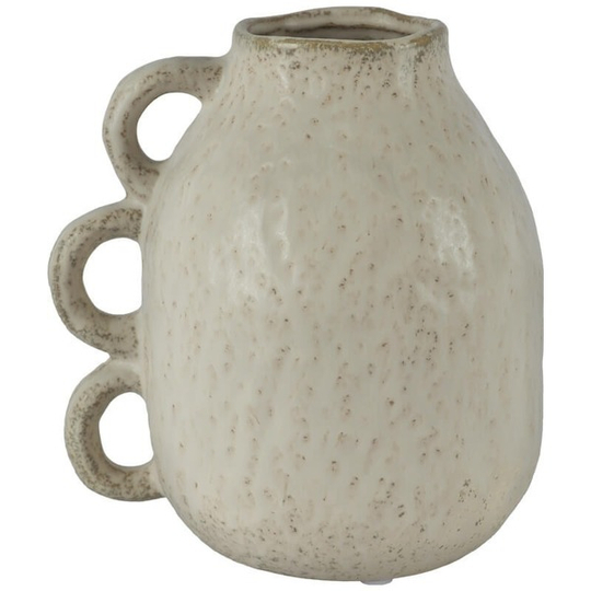 Textured Beige Triple Handle Ceramic Jug Vase