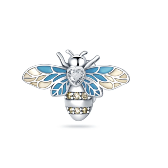 Blue Cubic Zirconia Bee Charm