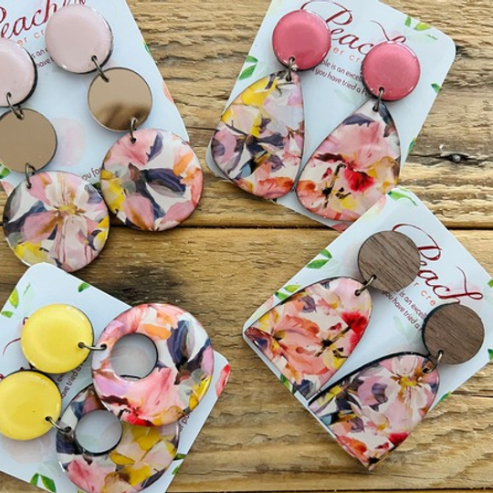 Pink Freesia Flowers Wood & Resin Design