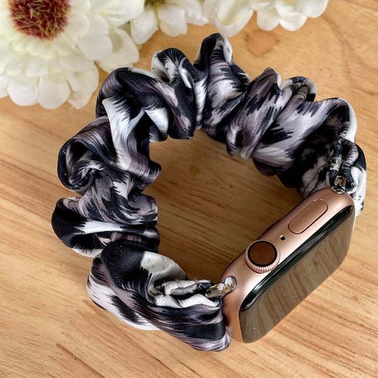 Black and White Leopard Print Scrunchie Watch Band
