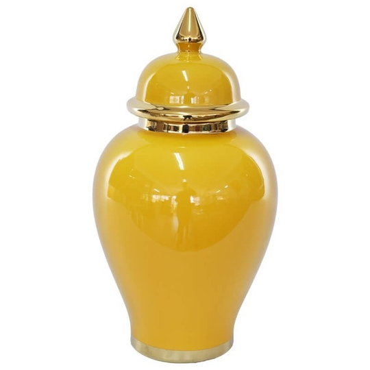 Yellow/Metallic Gold Ceramic Ginger Jar