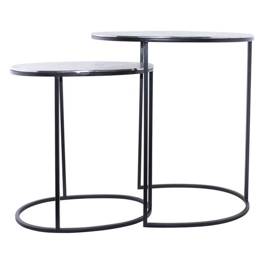 SILVER/BLACK OVAL NESTING SIDE TABLES (SET OF 2)