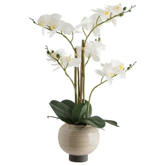 Real Touch Artificial White Orchid in Round Ceramic Pot