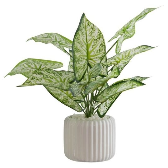 Artificial Arrowhead Leaf Plant in White Ribbed Pot