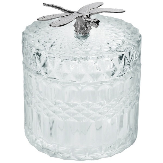 Clear Glass Trinket Jar with Dragonfly Handle