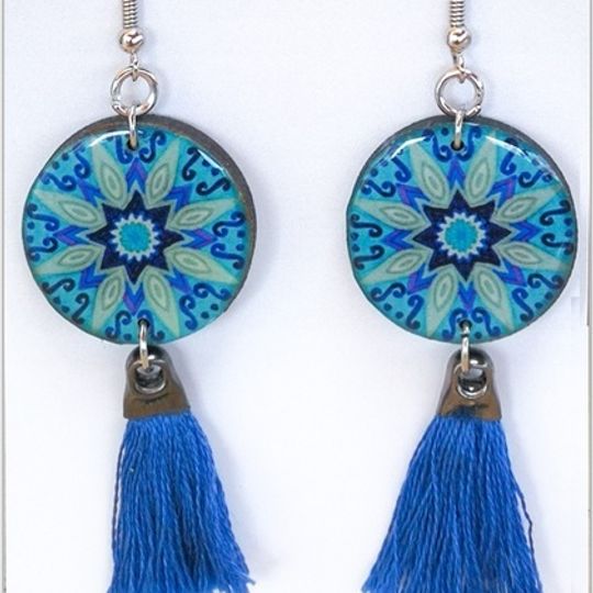Earrings - Single mandala BLUE tassels