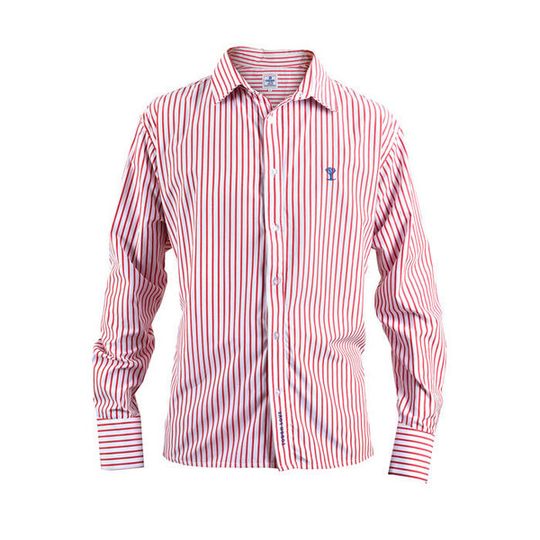 RED AND WHITE STRIPED COTTON SHIRT l end of range sale