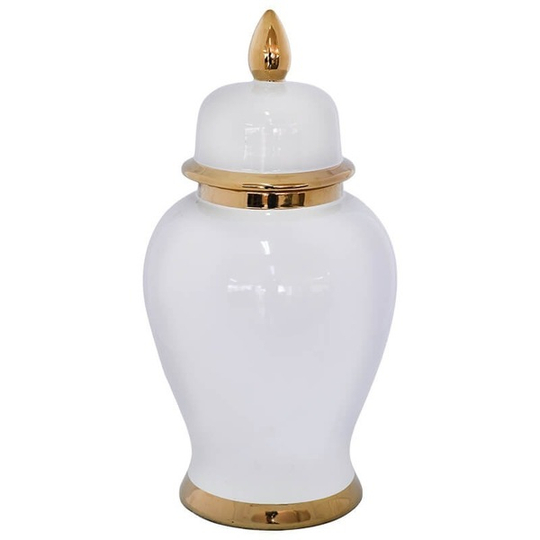 Lux Gold/White Ceramic Ginger Jar with Lid