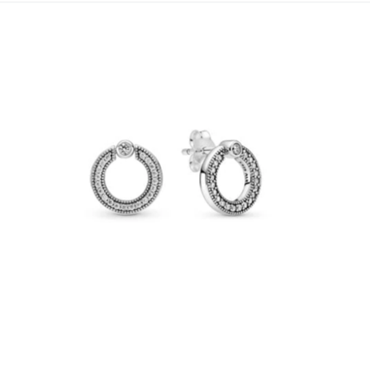 Silver Round CZ Circle Reversable Stud Earrings