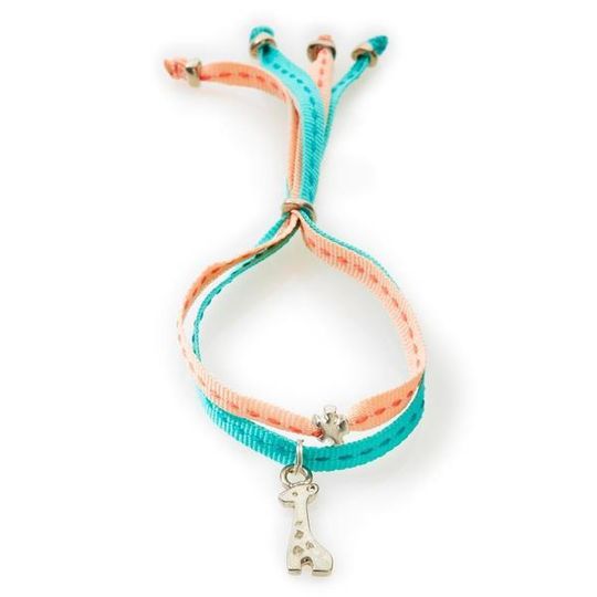 CHEEKY Bracelet with ribbons Giraffe - Peach/Emerald