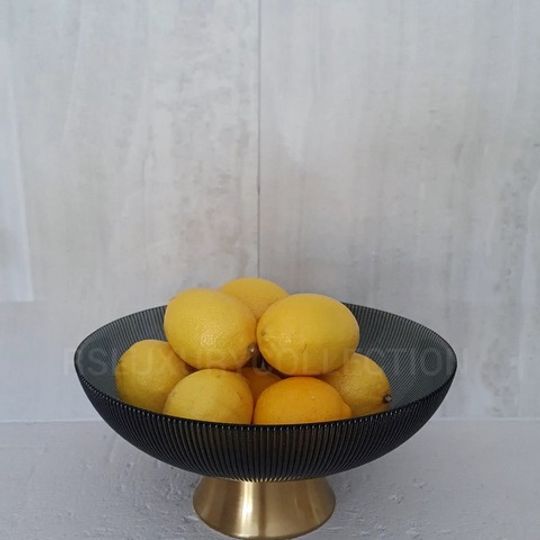 Ribbed Glass Bowl with Gold Metal Base
