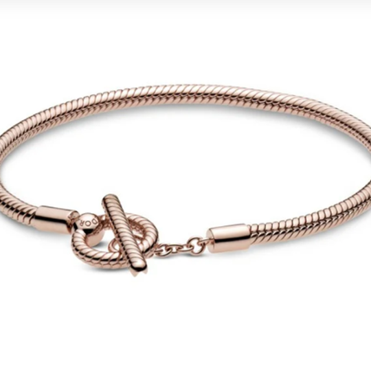 925 Sterling Silver Rose Gold T-Bar Snake Chain Bracelet