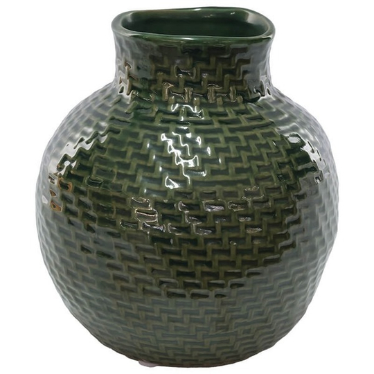 Forest Green Weave Design Ceramic Vase