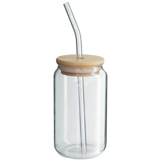 Clear Glass Tumbler with Bamboo Lid & Glass Straw