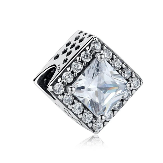 Square Crystal Clear Cubic Zirconia Charm