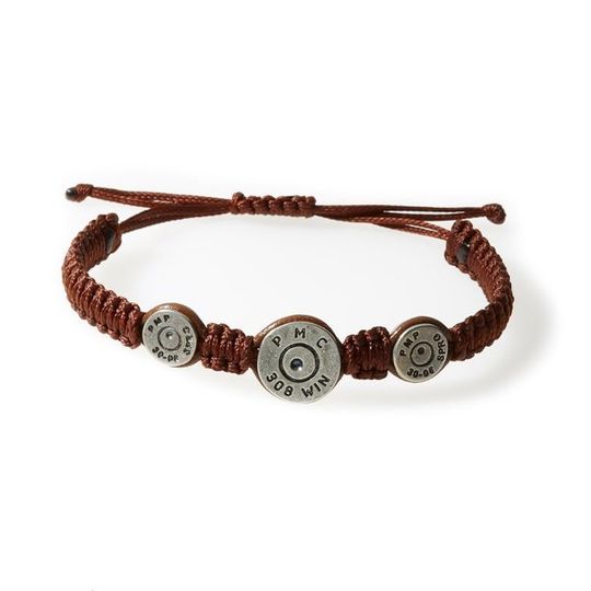 MAVERICK Macrame & leather Bracelet with Bullets Brown thread - Tobacco leather