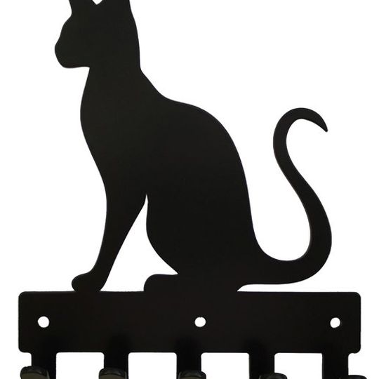 Siamese Cat Key Rack & Leash Hanger - 5 Hooks - Black