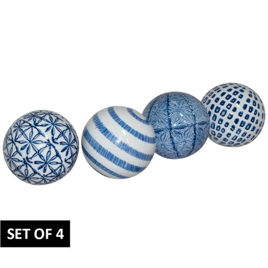 Multi design Blue & White Decor Balls (Set of 4)