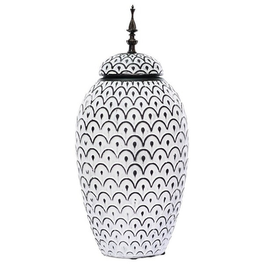 Large Black and White Ceramic Jar