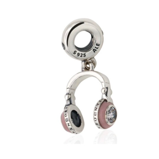 Pink Enamel Headphones Dangle Charm