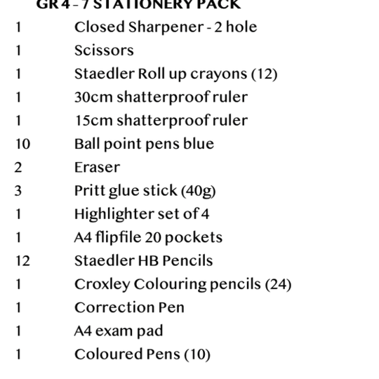 Gr 4-7 Stationery Pack