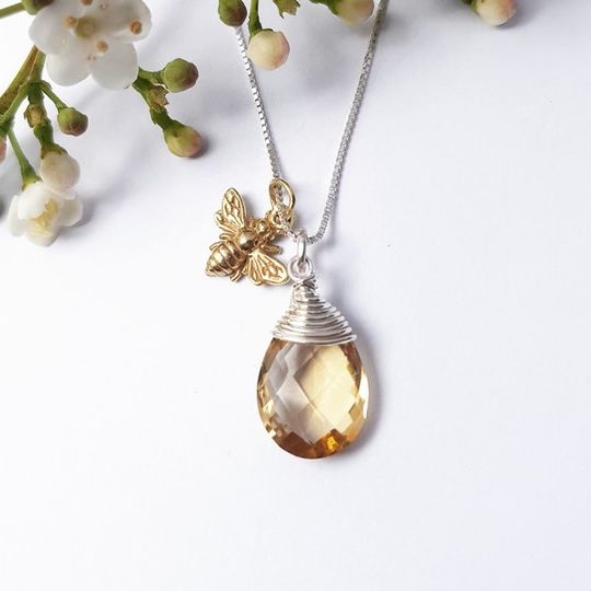 Citrine briolette with gold plated bee