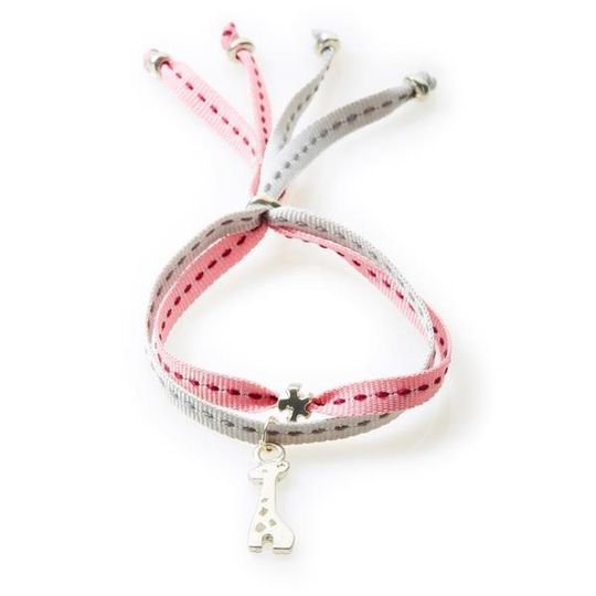 CHEEKY Bracelet with ribbons Giraffe - Dusty Pink/Light Grey