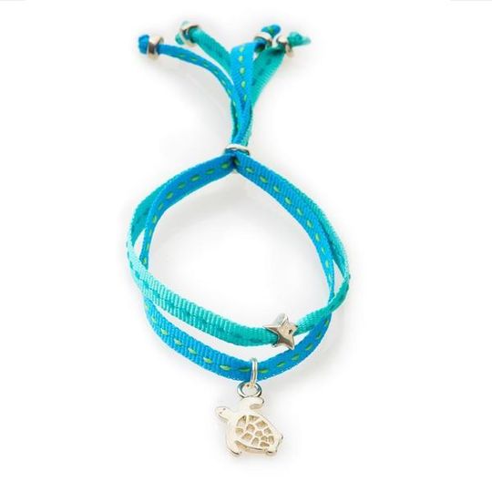 CHEEKY Bracelet with ribbons Turtle - Emerald/Turquoise