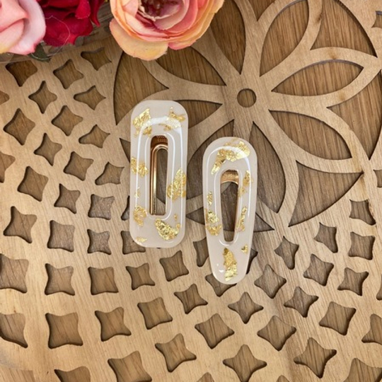 Resin White with Gold Hairclips