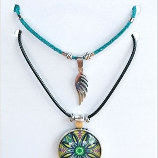 Necklaces - Paired pendant necklaces mandala and ANGEL WING/SACRED GEOMETRY
