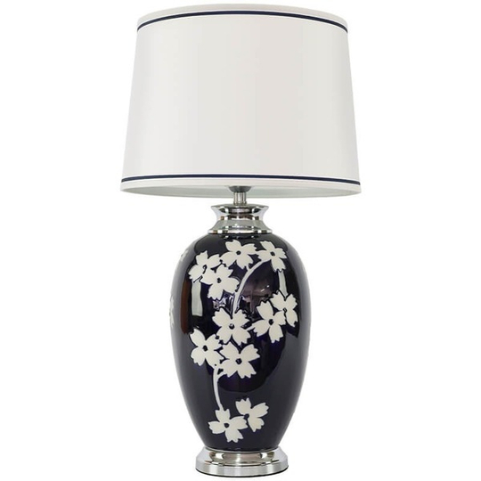 Flower Design Ceramic Base Table Lamp with Shade