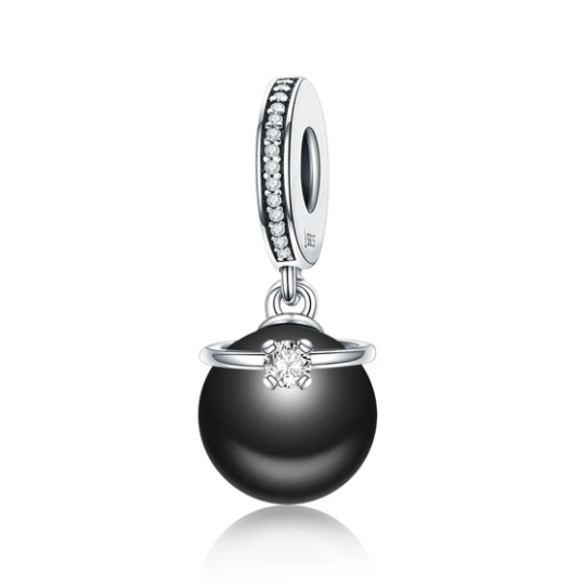 Black Pearl & Clear CZ Pendant Charm