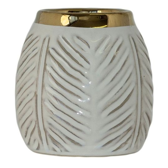 Ceramic Textured Pot with Gold Rim