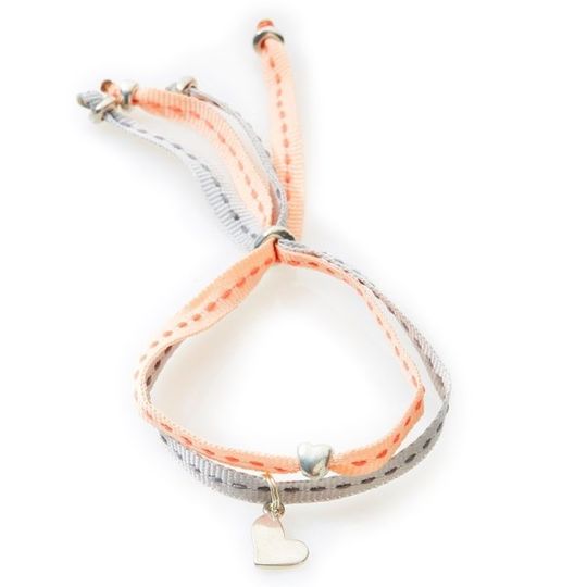 CHEEKY Bracelet with ribbons Heart - Peach/Light Grey