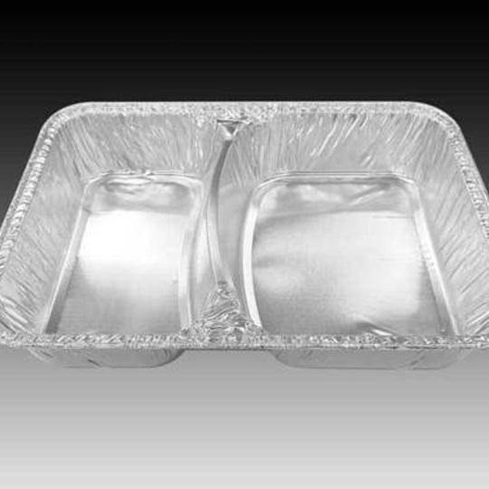 W2DIV-L- Two division, larger sized aluminium foil container with 520 ml + 370 ml capacity