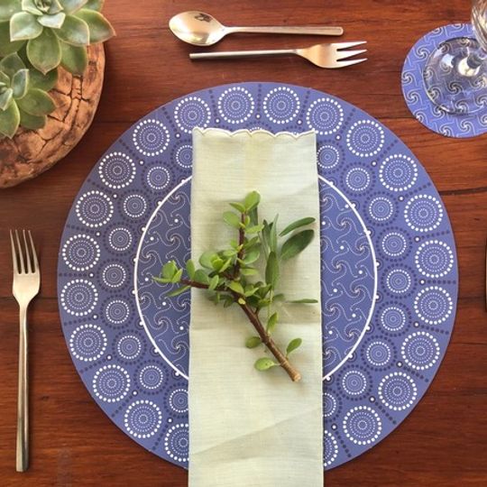 Indigo Combo: 24 Different Doilie placemats & 24 coasters