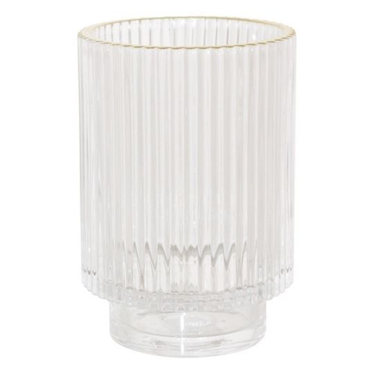 Ribbed Glass Candle Votive with Gold Rim