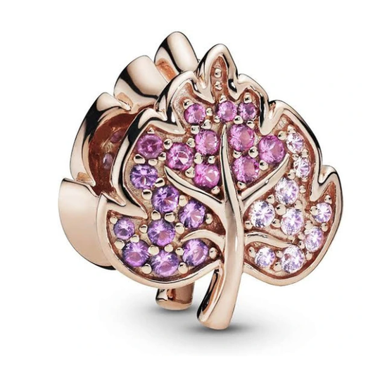 Color Shades of Purple Cubic Zirconia Leaf Charm