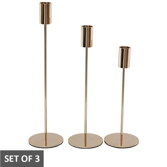 Modern Gold Metal Candleholders Set of 3