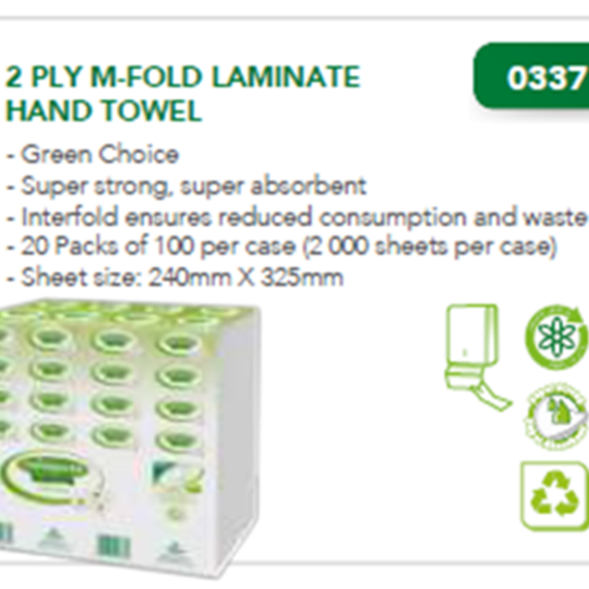 Twinsaver 2 Ply M-Fold Laminated Hand Towels 2000 Sheets