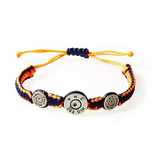 MAVERICK Macrame & leather Bracelet with Bullets Neon Orange/Navy Blue thread