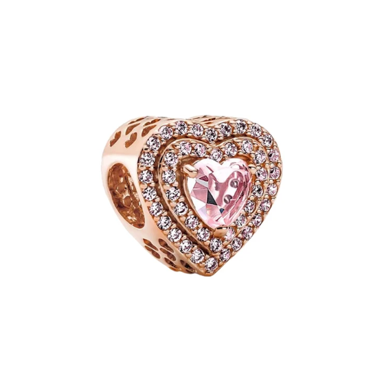 Sparkling Pink Crystal Cubic Zirconia Leveled Heart Charm