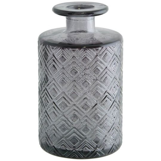 Textured Smoke Grey Glass Bottle Vase