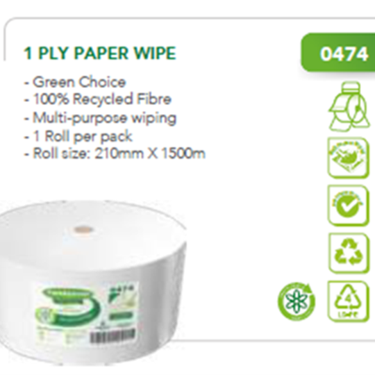 Twinsaver 1 Ply Paper Wipe Roll