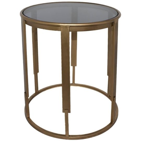 Gold Metal Side Table with Smoke Grey Glass