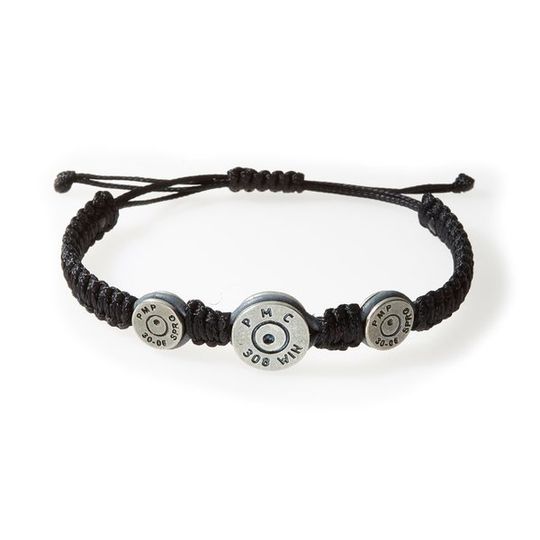MAVERICK Macrame & leather Bracelet with Bullets Black thread - Grey leather