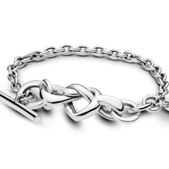 925 Sterling Silver Knotted Heart Link Bracelet