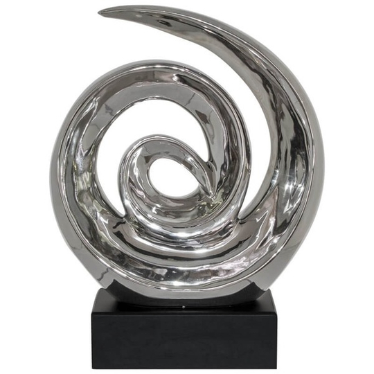 Silver Vortex Circle Sculpture on Black Stand