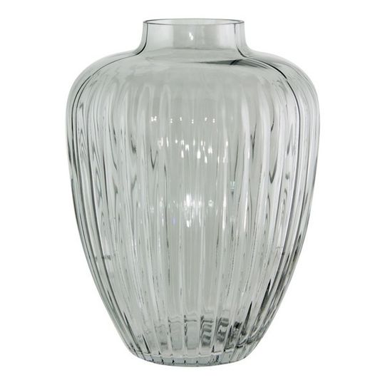 Tinted Grey Ribbed Glass Vase
